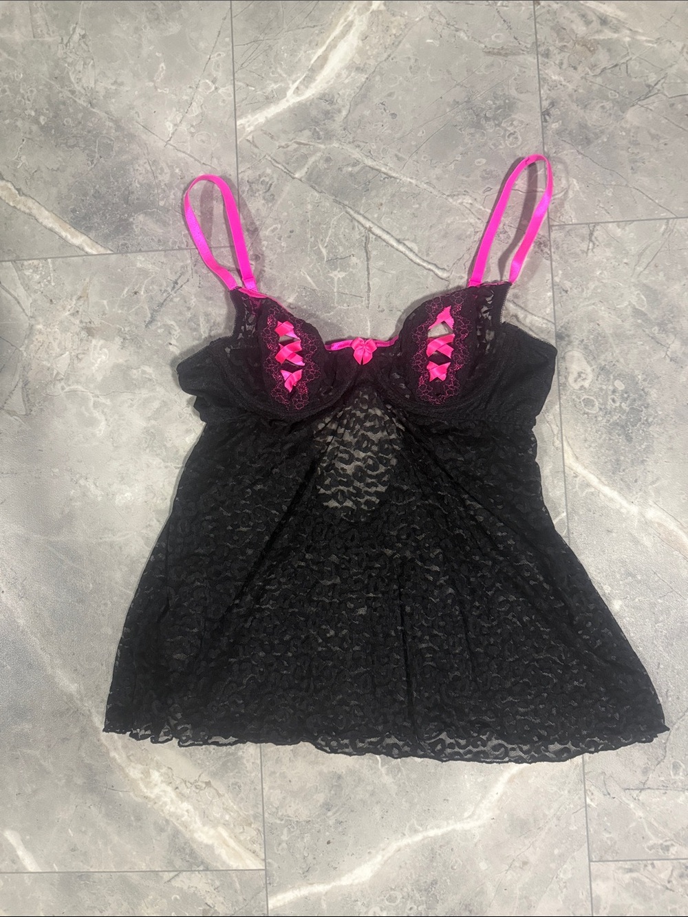 Black & Hot Pink Lace Babydoll Chemise - Women Intimates